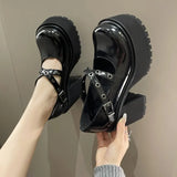 Black Platform Pumps for Women Super High Heels Buckle Strap Mary Jane Shoes Woman Goth Thick Heeled Party Shoes