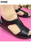 Shoes for Women Sandals Pu Leather Comfort Mother Shoes Zipper Flat Sandals Casual Summer Footwear Soft Sandalias