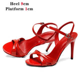 New Red Women Slippers Summer Heels Party Sandals Sexy Bottom Ladies Party Shoes Thin Heels Slides Narrow Band Women