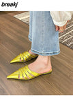 Slippers Women Pointed Toe Mule Flat Heels Casual Slip On Slide Outdoor Flip Flops 2023 Fashion Hollow Shoes Female