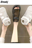 Women 2023 Summer New Fashion Thick-bottomed Breathable Eugene Yarn Mesh Magic Paste Roman