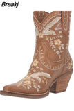 New 2023 Spring Autumn Western Boots With Flower Fashion Cowgirl Walking Comfy Woman Ankle Boot