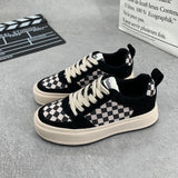 Checkerboard Platform Sneakers Fashion Patchwork Canvas Shoes for Women All-match Autumn 2022 Casual Ladies