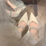 Crystal Strap Mule Shoes for Women 2023 Black White Pointed Toe Party Wedding Shoes Woman Luxury Stiletto Heels