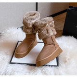 Women Boots Winter Keep Warm Quality Mid-Calf Snow Boots Ladies Lace-up Comfort Slip-resistant Shoes Booties Chaussures