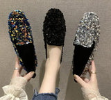 Women Flat Glitter Sneakers Casual Female Slip-On Bling Platform Comfortable Plus Size Loafer Shoes