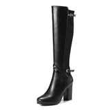 new arrivals large size 33-43 chunky high heels knee high boots woman shoes dropship black brown shoes woman