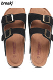 Summer Unisex Beach Holiday Cork Slippers 2023 Men Casual Double Buckle Outside Slides