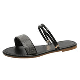 Summer New Women's Fashion Gold Silver Patent Leather Flat Heel Sandals Bling Rhinestone Narrow Band Beach Casual