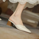 New Summer Solid Color High-heeled Shoes for Women with Square Head and Fashionable One-footed Half Slippers for