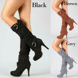 new Women Fashion Jackboots Thick Heel Boots Bandage Over The Knee Fashion Boots Zapatos De Mujer Motorcycle boots Size