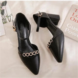 De Mujer Lady Cute Light Weight Spring & Summer Black Patent Leather Square Heel Buckle Shoes Sapatos Femininas
