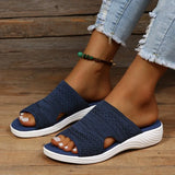Fashion Women Summer Stretch Orthotic Slide Sandals Platform Wedges Open Toe Casual Outside Slippers Comfortable Solid