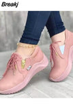 New Women Autumn Solid Color Pu Leather Sport Sneakers Wedges Lace-Up Platform Vulcanized Shoes Casual Ladies Walking