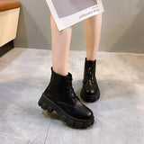 New Spring Patent Leather Ankle Boots Women Motorcycle Boots Female Fashion Shoes Woman Thick Sole Punk Boot Black