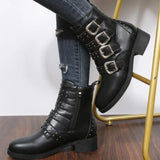 Women Ankle Boots Leather Rivets Buckle Punk Boots Woman Studded Gothic Designer Shoes Ladies Botas Mujer Plus Size