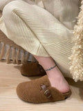 Shoes Woman's Slippers Luxury Slides Cover Toe Flock Med Plush 2023 Designer Flat Fashion Cotton Fabric Rome Cover Toe