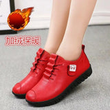 Leather Sports Plus Velvet Flat Bottom Ladies Round-toe Snow Boots Thick Waterproof Non-slip PU Warm Women's Cotton