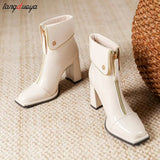 boots Ladies Shoes Ankle Women's Boots High Quality Modern Boots Women Solid Square Toe Zip Heeled Shoes Female