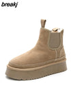 Chelsea Ankle Boots Woman Winter 2023 Fur Luxury Designer Shoes Women Flats Heel Warm Casual Elegant Plush Snow