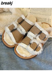 Winter Women Buckle Fluffy Slipper Casual Fashion Platform Soft Artificial Fur Slides