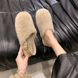 Breakj Women In The Autumn And Winter 2025 New With Velvet Warm Round Head After The Tripty Bag Head Wear A Hundred Low Heel Hair