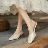 New Summer Solid Color High-heeled Shoes for Women with Square Head and Fashionable One-footed Half Slippers for