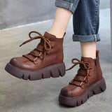 Women's New Lace up Elegant Women's Boots Flat Heel Round Toe Winter Shoes Women's Ankle Fashion
