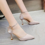 Solid Color High Heels Women's 2023 Summer New Girl Net Red Sexy One Word Buckle Casual Comfortable Shoes