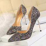 Breakj Sexy Nightclub Show Thin Women's Shoes Thin Heel High Heel Shallow Pointed Head Side Hollow Out