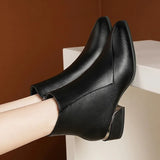 Winter New Pointed Solid Side Zipper with Square Heel Leather Outer Wear Women's Warm Versatile Comfortable Naked