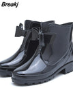 Fashion Women Rain Boots Fashion Non-Slip Women's Water Shoes Flat Bottom Women Velvet Short Tube Warm