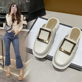 Outside Women's Slippers and Ladies Sandals Low Heel Summer 2023 Mules Slides Soft Job White I on Promotion F H Sandal B