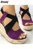 Women Sandals Summer Casual Platform Shoes Color Blocking High Wedges Heels Elegant Laides Casual Buckle Strap Chaussure