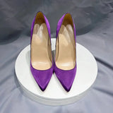 Solid Purple Satin Silk Women Pointy Toe High Heel Wedding Bridal Shoes Elegant Ladies Slip On Stiletto Pumps