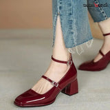 Women heels Shoes Mary Jane Shoes Woman Pumps Patent Leather High Heels Dress Shoes Red Wedding Shoes Spring 2023 Double