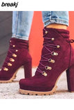 Women Ankle Boots Flock Leopard Slip On Short Boots Women's High Heels Platform Autumn Shoes Ladies Booties Retro Plus
