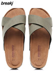 2023 Fashion Men Beach Cross Cork Slippers Summer Unisex Solid Color Non-slip Outside PU Leather Slide