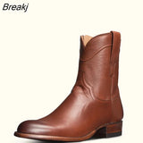 Men Boot Trendy Outdoor Winter Platform Pointed Toe Mid Heel Motorcycle Boots Zipper Solid Color Pu Leather Rome Boots