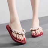Breakj New Slippers Women Wear Summer Version Of Flat Flat And Pearl Water Drill Jacket Toe Cool