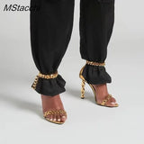 Chain Gladiator Sandals Women High Heel Shoes Runway Slingback Star Style Pumps Banquet Party Sexy Women's Sandals