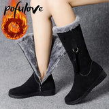 Women's Winter Fur Boots Plush Warm Thickened Black Grey Ankle Boots Non Slip Leather Boots Thigh High