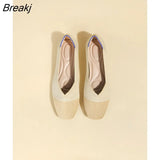 Square Toe Single Shoes Women Flat Shoes Fly Knitted Shoes Comfortable Sole Spring Summer Plus Size