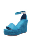 Summer New Luxury Women's Sandals Fashion and Comfortable Leather Straw Thick Bottom Super High Heel Wedge Heel