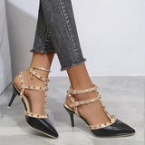 Ankle Party Women Shoes for Women's Pumps Rivet Heel Sandals Women's 2023 Spring Pointed Thin Heel Single Shoes High