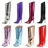 Women's High Boots Gold Silver Pointed Toe Knee-high Boots For Woman Sexy High Heels Party Shoes Ladies Stiletto