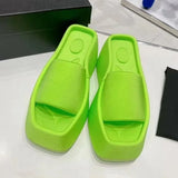 Platform Women Slippers Summer Square Toe Brand Satin Sandals WomenSexy High Heels Shoes Beach Sandals Flip
