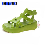 Women Sandals Women Platform Wedge Sandals 5cm High Heels Women Shoes Summer Sneakers Sandalia Roman Sandals Green White