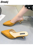 High Up To 5cm Heel Summer 2023 Black Mules Slides Leather Outside Women's Slippers and Ladies Sandals Pointed Toe