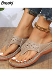 Women Platform Sandals Beach Casual Wedges Flip Flops Premium Orthopedic Open Toe Big Toe Anti-slip Outdoor PU Leather